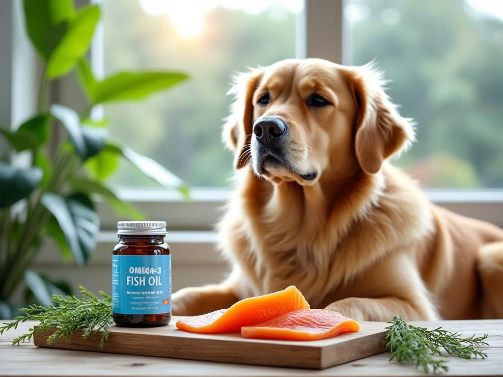 Chien avec huile de poisson oméga-3 et saumon